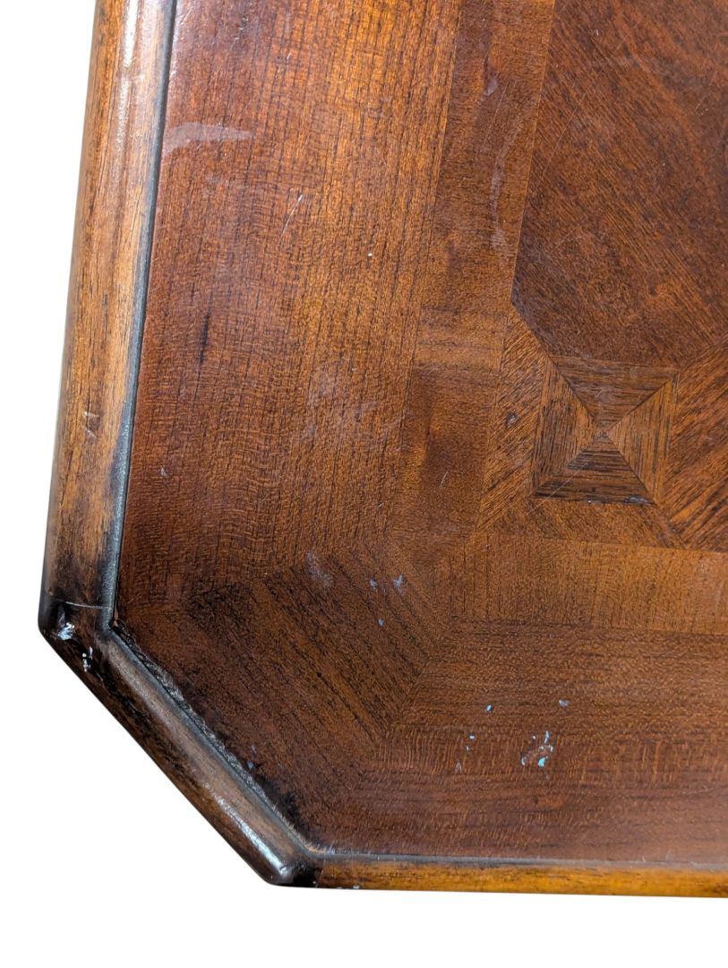 Traditional Carved Wood End Table with Inlaid Top