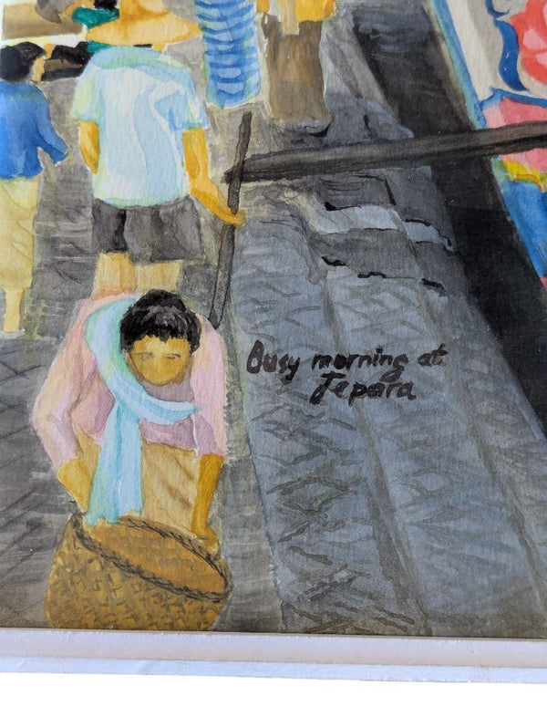 “Busy Morning at Jepara” Framed Harbor Watercolor