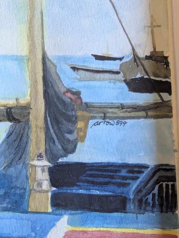 “Busy Morning at Jepara” Framed Harbor Watercolor