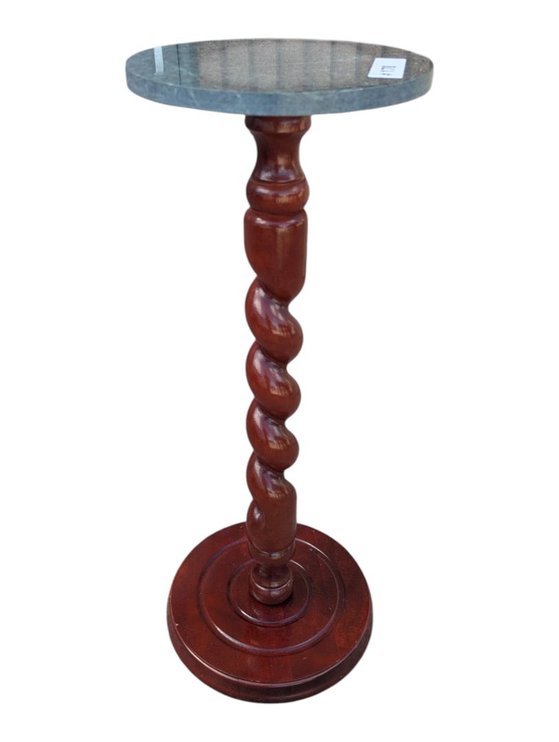 Round Green Stone-Top Barley Twist Pedestal Table