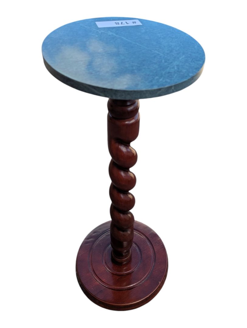 Round Green Stone-Top Barley Twist Pedestal Table