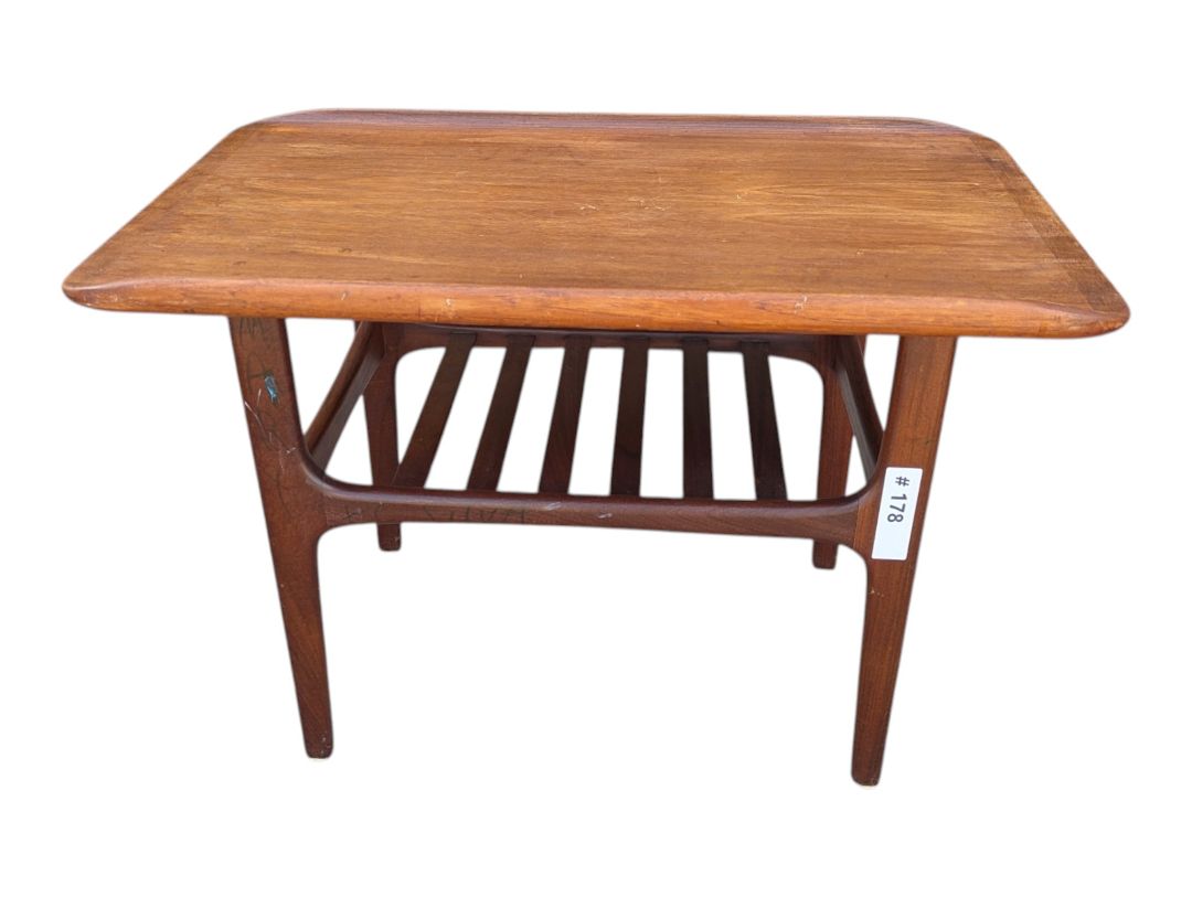 Mid-Century Modern Wood Side Table with Magazine Rack
