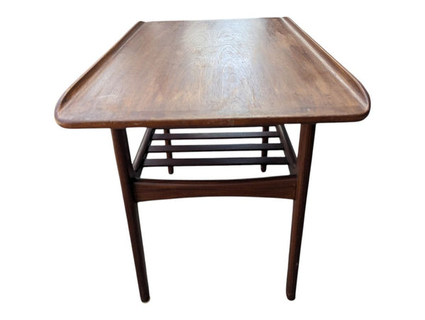 Mid-Century Modern Wood Side Table with Magazine Rack