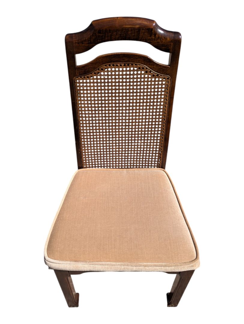 Vintage Extendable Wood Dining Table with 4 Cane-Back Chairs