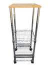 Chrome Wire Rolling Kitchen Cart with Wood Top