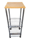 Chrome Wire Rolling Kitchen Cart with Wood Top