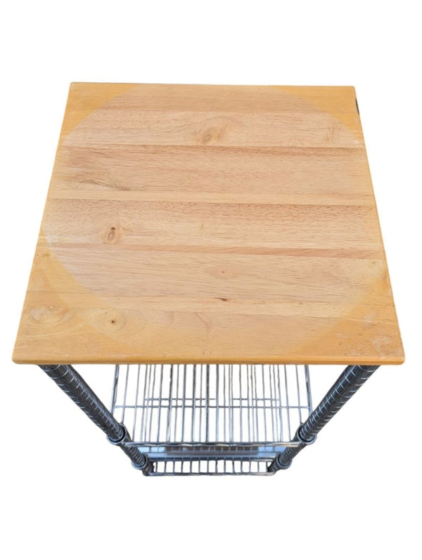 Chrome Wire Rolling Kitchen Cart with Wood Top