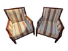 Pair of Wood-Framed Striped Upholstered Armchairs