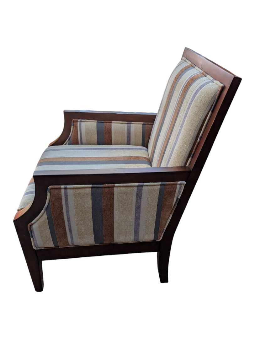 Pair of Wood-Framed Striped Upholstered Armchairs