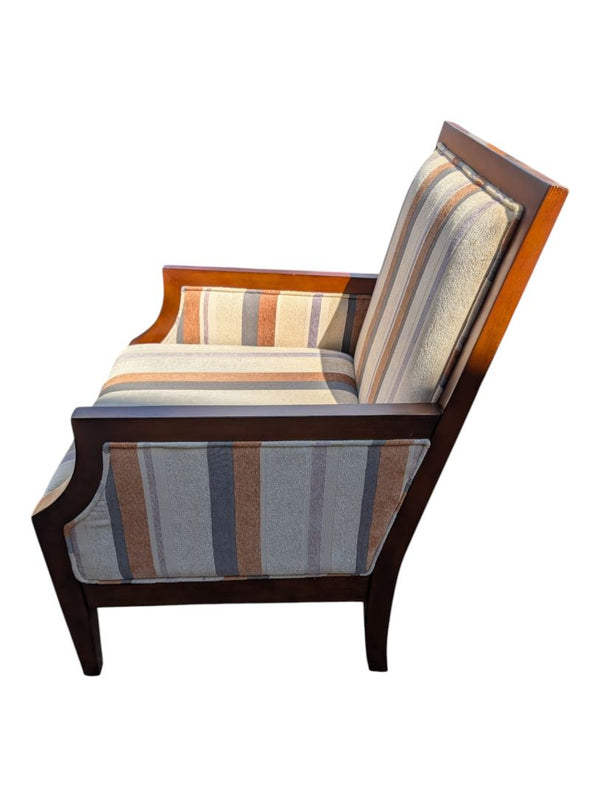 Pair of Wood-Framed Striped Upholstered Armchairs