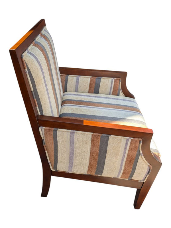 Pair of Wood-Framed Striped Upholstered Armchairs