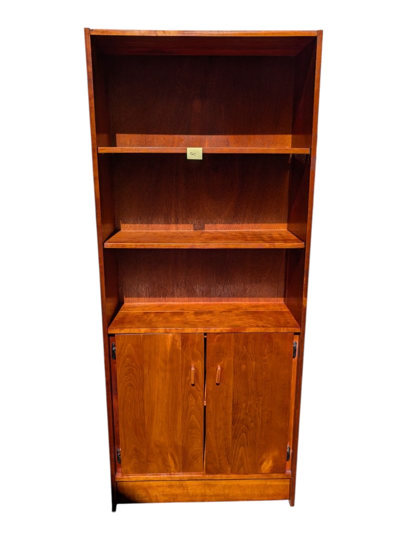 Tall Wood Bookcase with Lower Cabinet