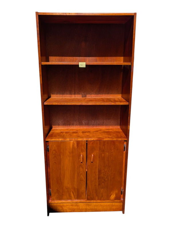 Tall Wood Bookcase with Lower Cabinet