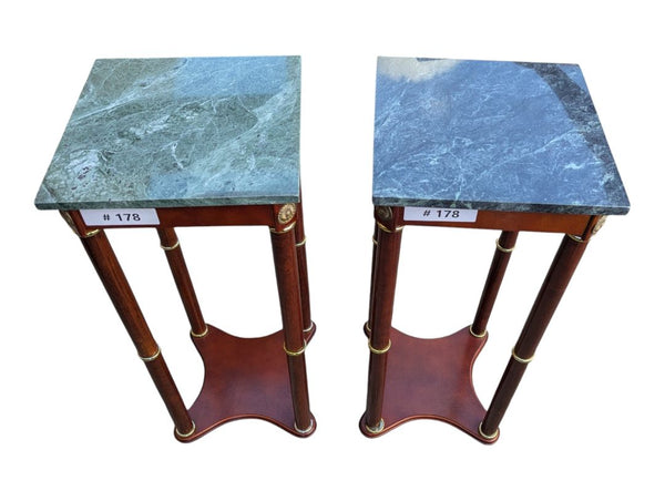 Pair of Green Marble Top Pedestal Side Tables