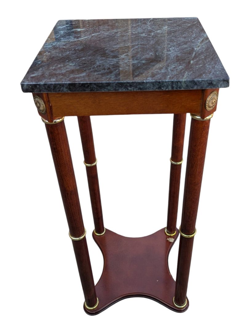 Pair of Green Marble Top Pedestal Side Tables