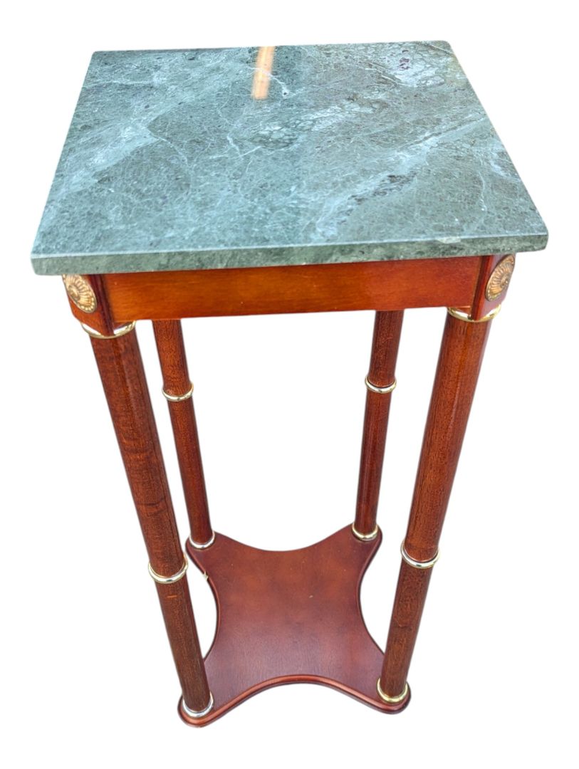 Pair of Green Marble Top Pedestal Side Tables