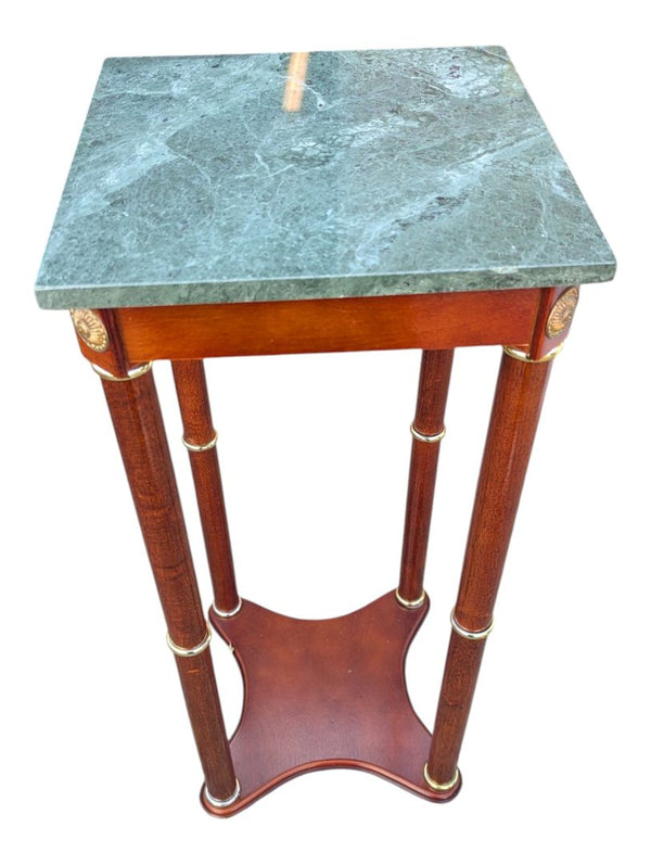 Pair of Green Marble Top Pedestal Side Tables