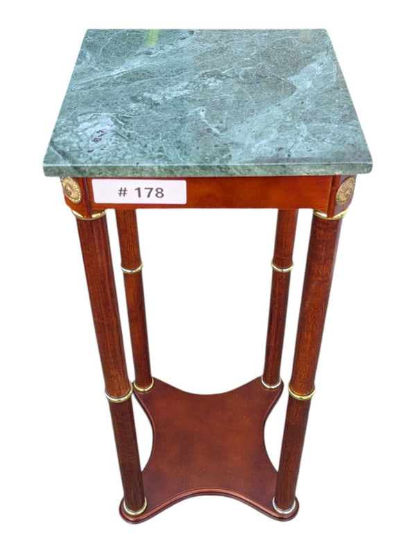 Pair of Green Marble Top Pedestal Side Tables