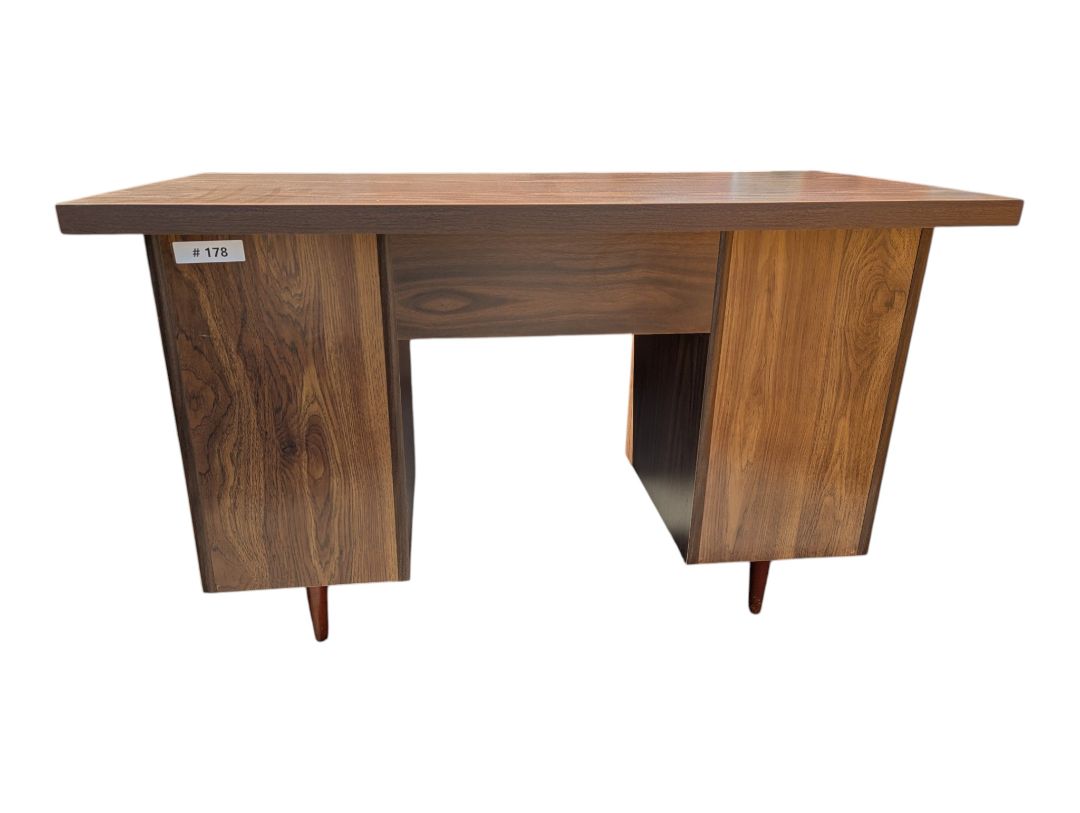 Vintage Walnut-Tone Seven-Drawer Writing Desk