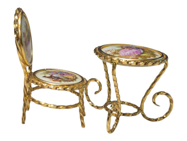 Vintage Limoges Porcelain Miniature Chair & Table Set
