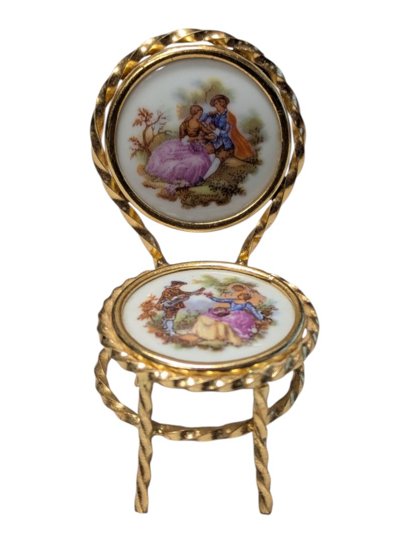 Vintage Limoges Porcelain Miniature Chair & Table Set