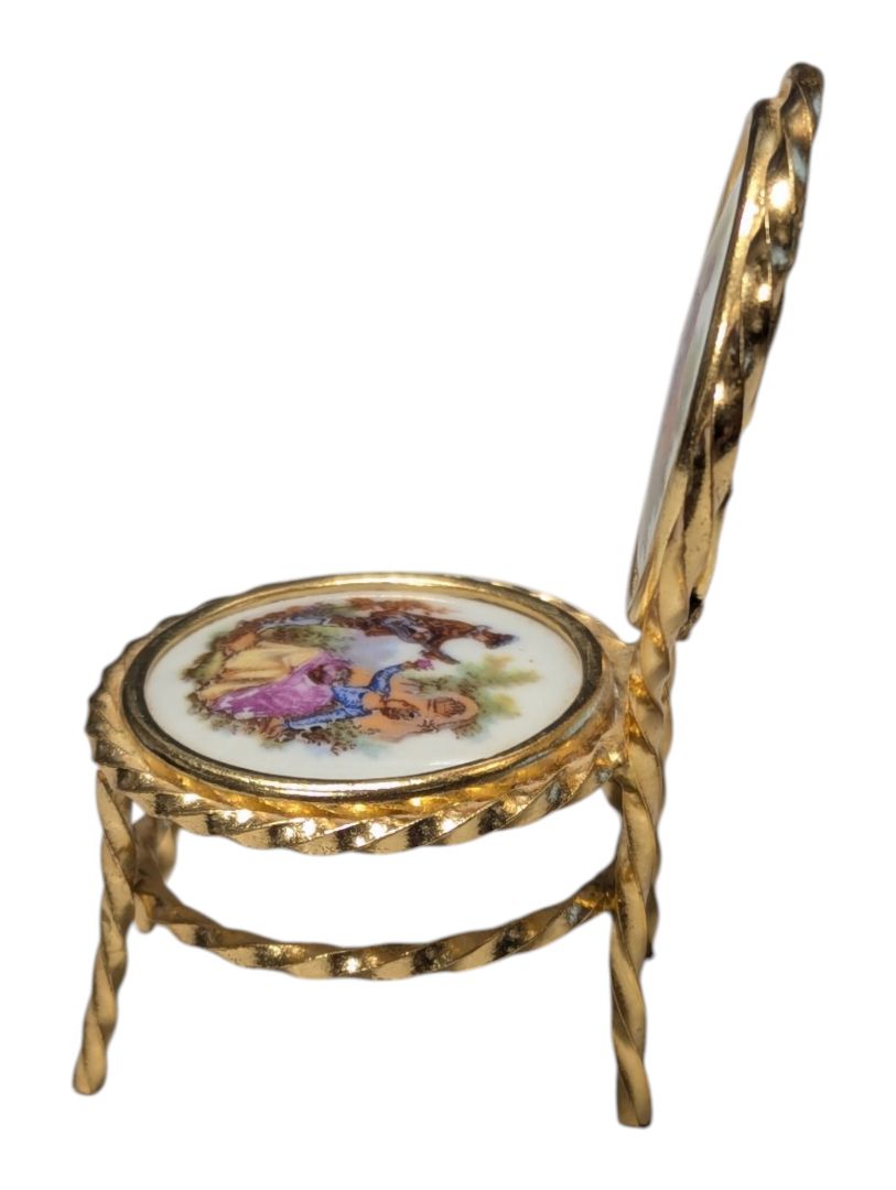 Vintage Limoges Porcelain Miniature Chair & Table Set