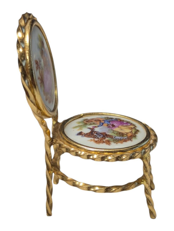 Vintage Limoges Porcelain Miniature Chair & Table Set