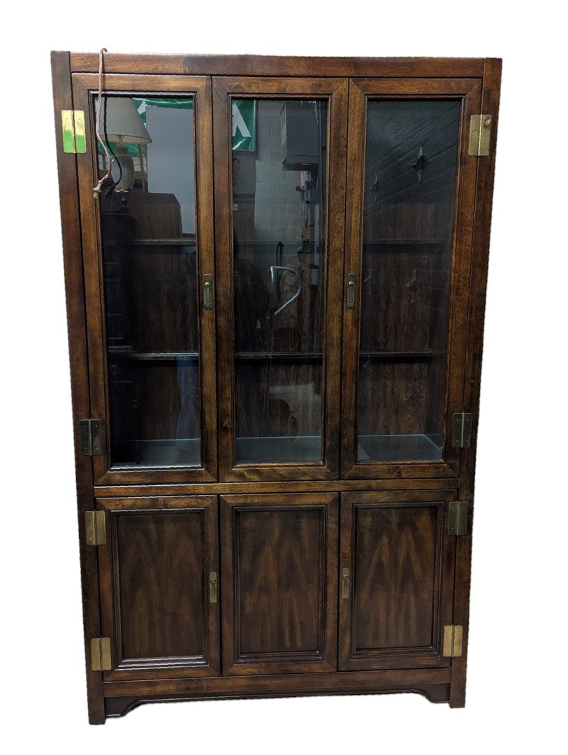 Vintage Wood & Glass Display Cabinet / China Hutch