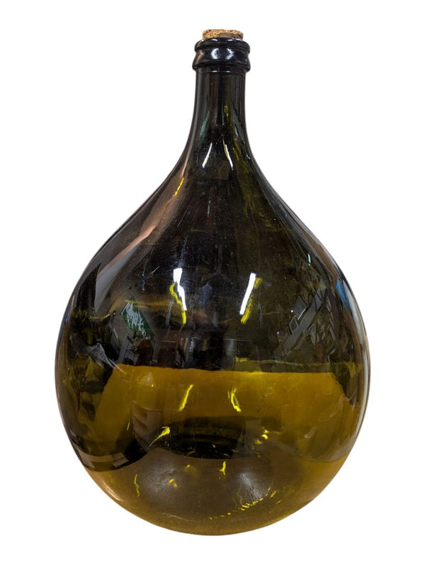 Vintage Green Glass Demijohn Carboy with Cork Stopper