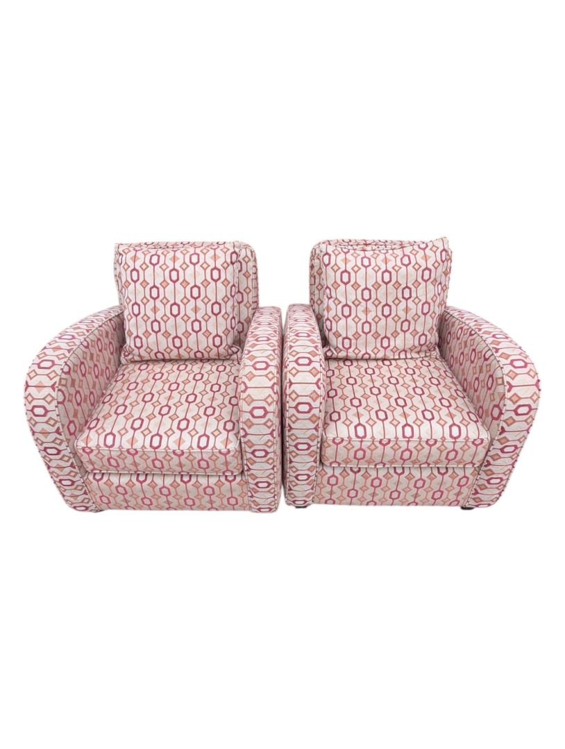 Pair of Geometric Upholstered Accent Chairs