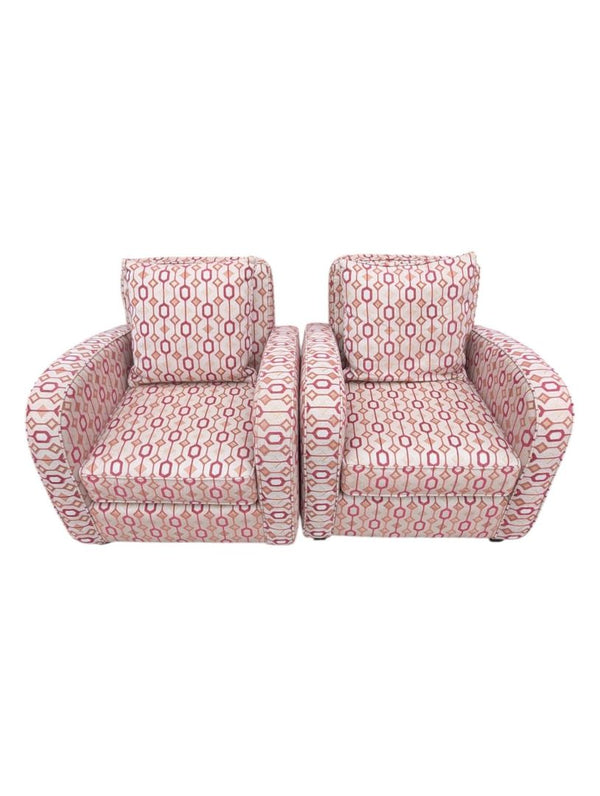 Pair of Geometric Upholstered Accent Chairs