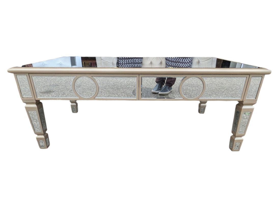 Mirrored Coffee Table with Crystal-Style Accents