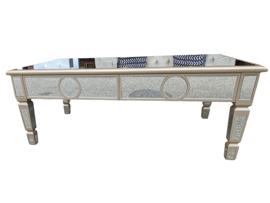 Mirrored Coffee Table with Crystal-Style Accents