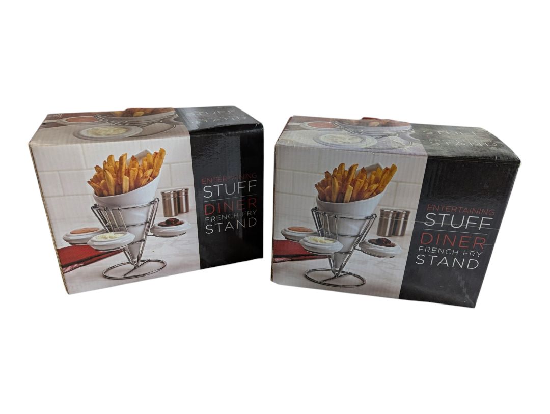 Entertaining Stuff Diner French Fry Stand with Ceramic Bowls – 2 Sets