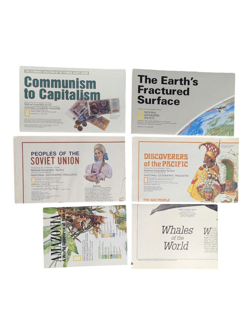 Collection of 6 Vintage National Geographic Maps & Educational Supplements