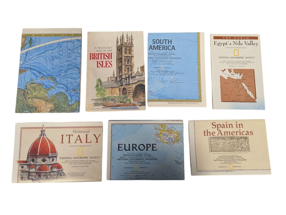 Collection of 7 Vintage National Geographic Fold-Out Maps