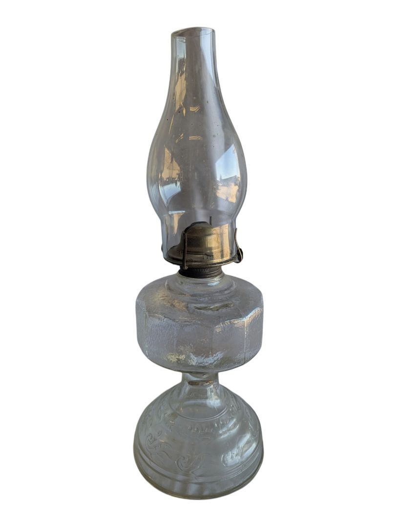Vintage Clear Glass Oil Lamp with Eagle Burner