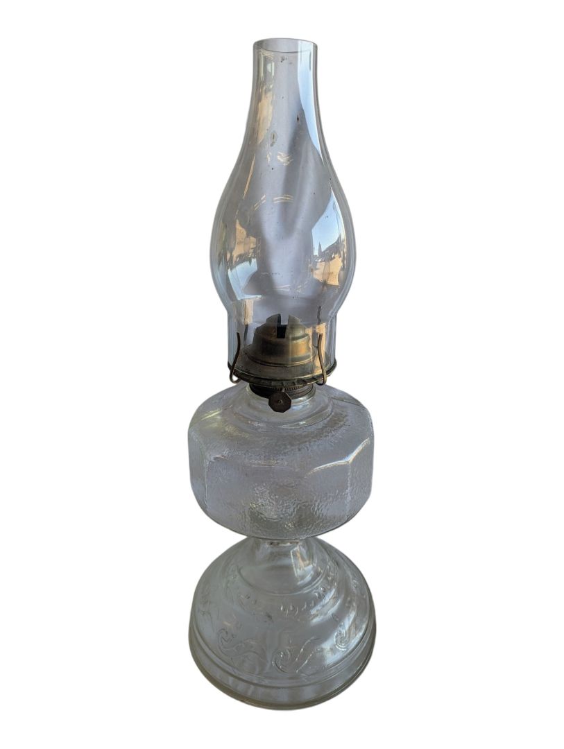Vintage Clear Glass Oil Lamp with Eagle Burner