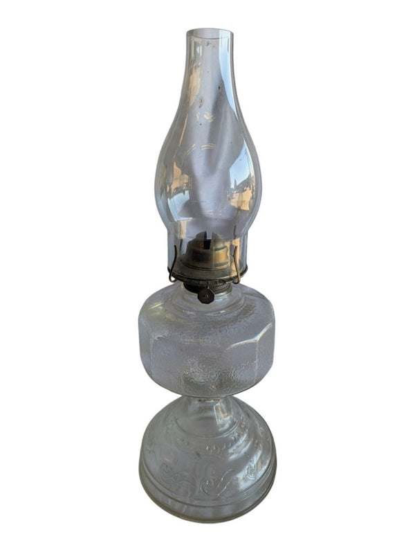 Vintage Clear Glass Oil Lamp with Eagle Burner