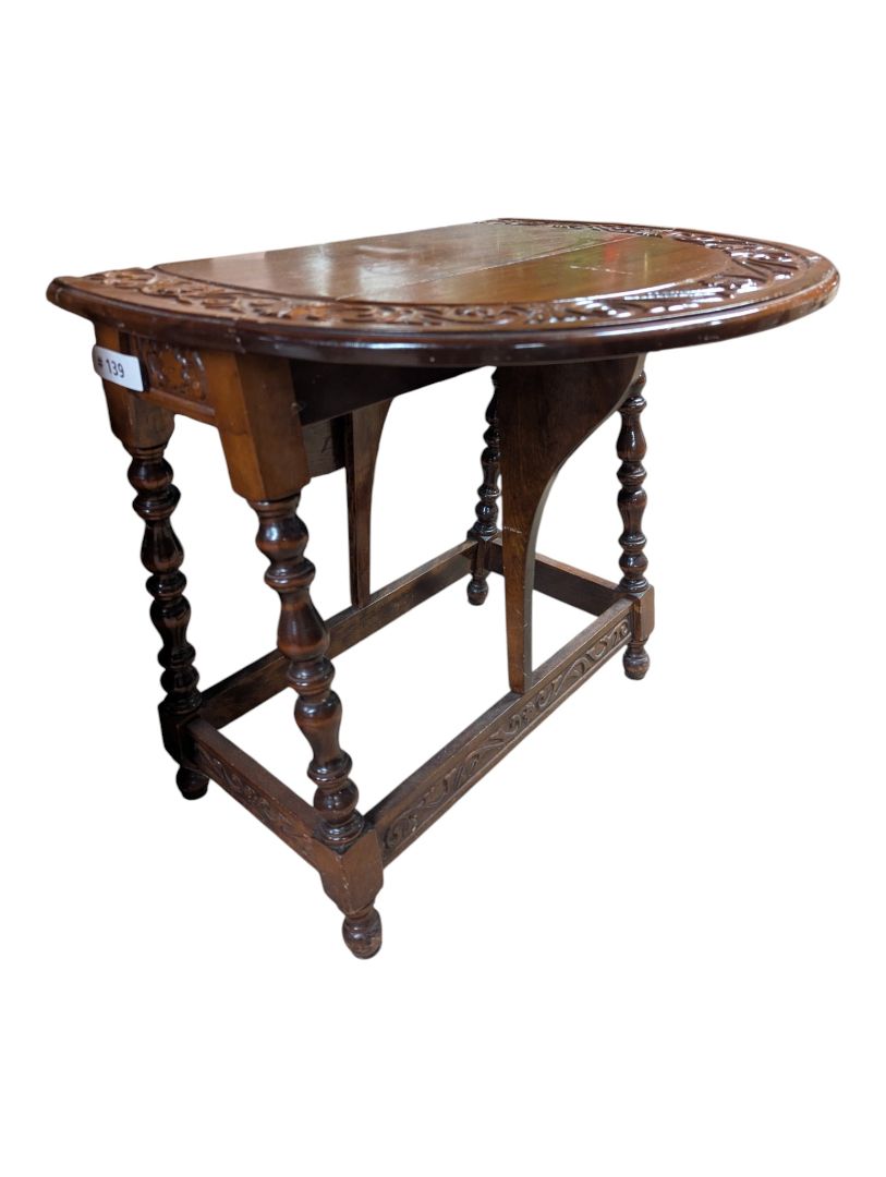 Carved Wood Drop-Leaf Gateleg Side Table