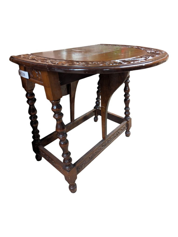 Carved Wood Drop-Leaf Gateleg Side Table