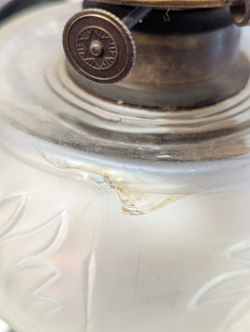 Vintage White Star Frosted Glass Oil Lamp with Chimney