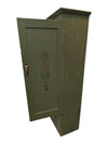 Vintage Olive Green Painted Wood Armoire Cabinet with Floral Stenciling