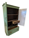 Vintage Olive Green Painted Wood Armoire Cabinet with Floral Stenciling
