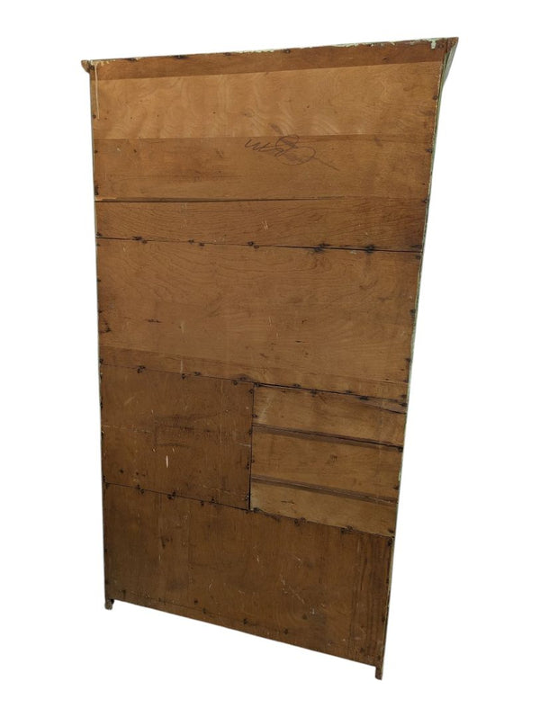 Vintage Olive Green Painted Wood Armoire Cabinet with Floral Stenciling