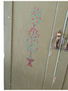 Vintage Olive Green Painted Wood Armoire Cabinet with Floral Stenciling