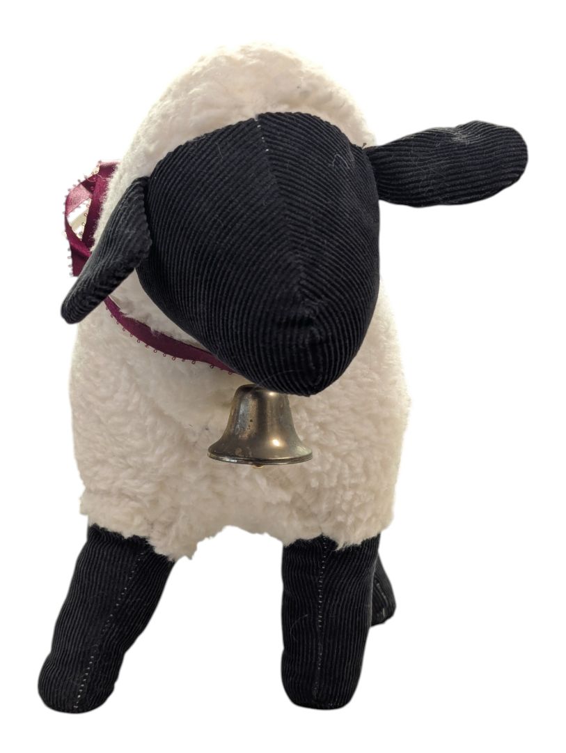 Black-Faced Sheep Plush with Burgundy Ribbon & Bell