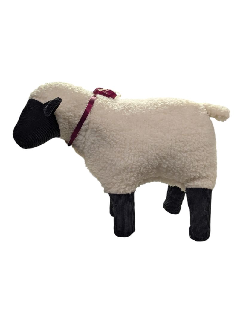 Black-Faced Sheep Plush with Burgundy Ribbon & Bell