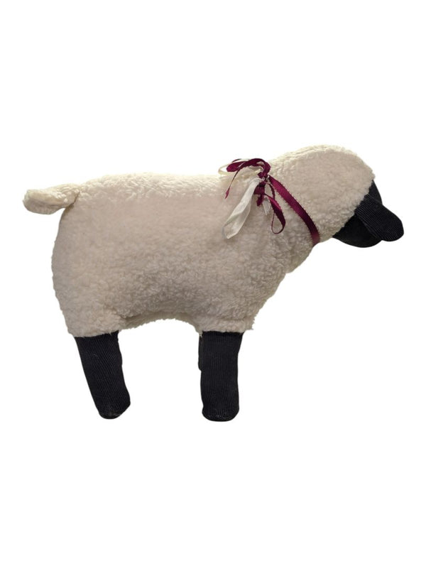 Black-Faced Sheep Plush with Burgundy Ribbon & Bell