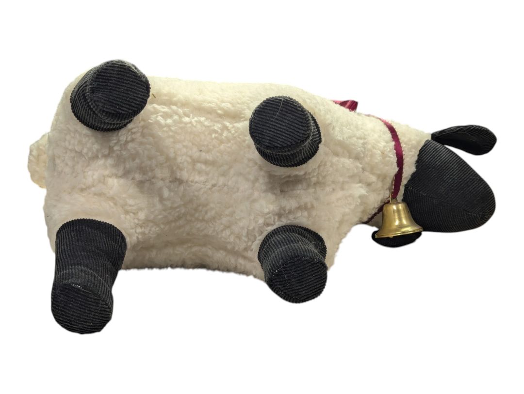 Black-Faced Sheep Plush with Burgundy Ribbon & Bell